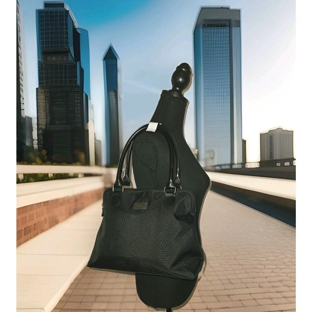 Baggallini Embossed Nylon Satchel Handbag Black 14x10x5